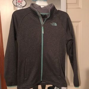 Teal and grey youth north face